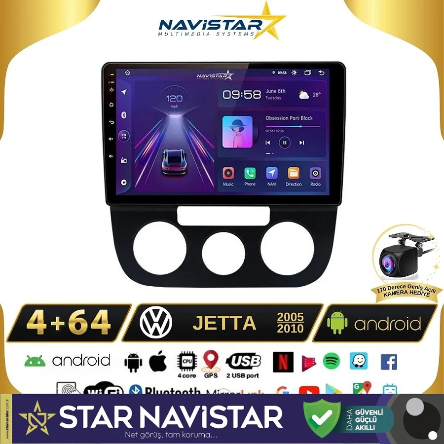 Volkswagen Jetta 4GB + 64GB Android 13 Kablosuz Carplay 2005-2010 Navigasyon Multimedya Sistemi