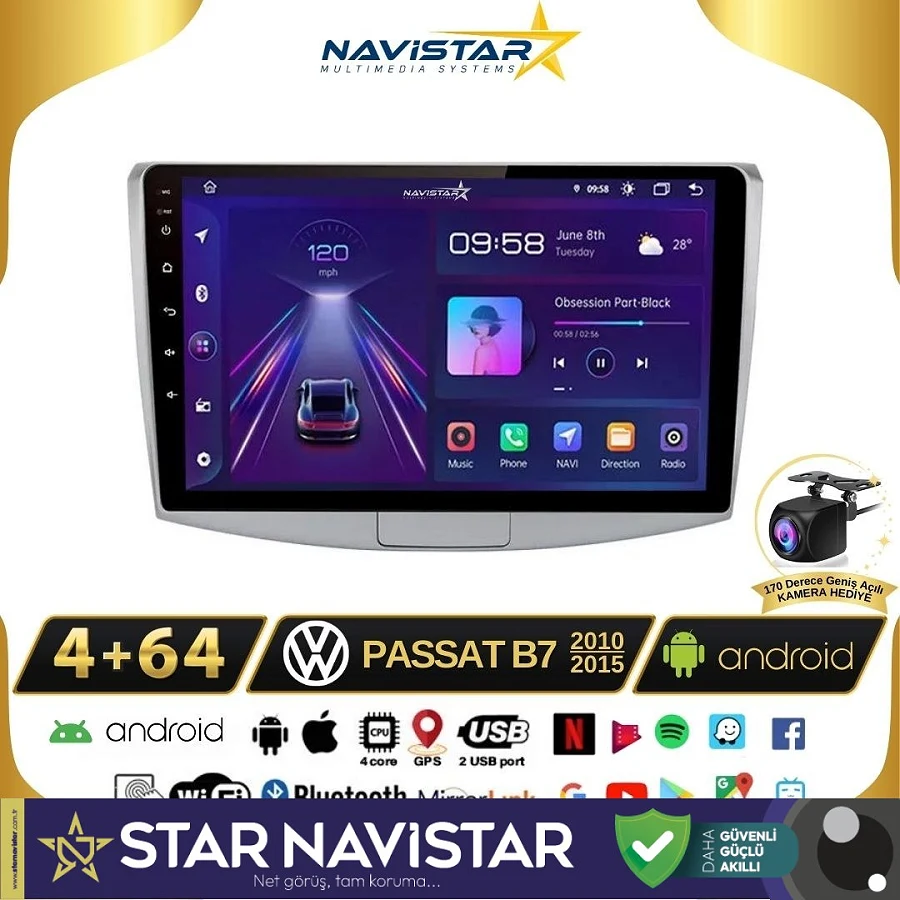 Volkswagen Passat B7 4GB + 64GB Android 13 Kablosuz Carplay 2010-2015 Navigasyon Multimedya Sistemi