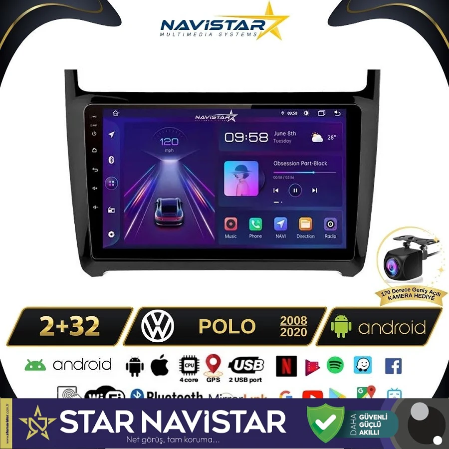 Volkswagen Polo 2+64GB Android 13 Kablosuz Carplay 2008-2020 Navigasyon Multimedya Sistemi