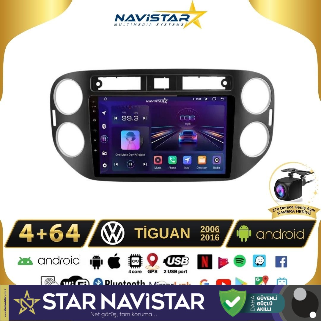 Volkswagen Tiguan 4GB + 64GB Android 13 Kablosuz Carplay 2006-2016 Navigasyon Multimedya Sistemi