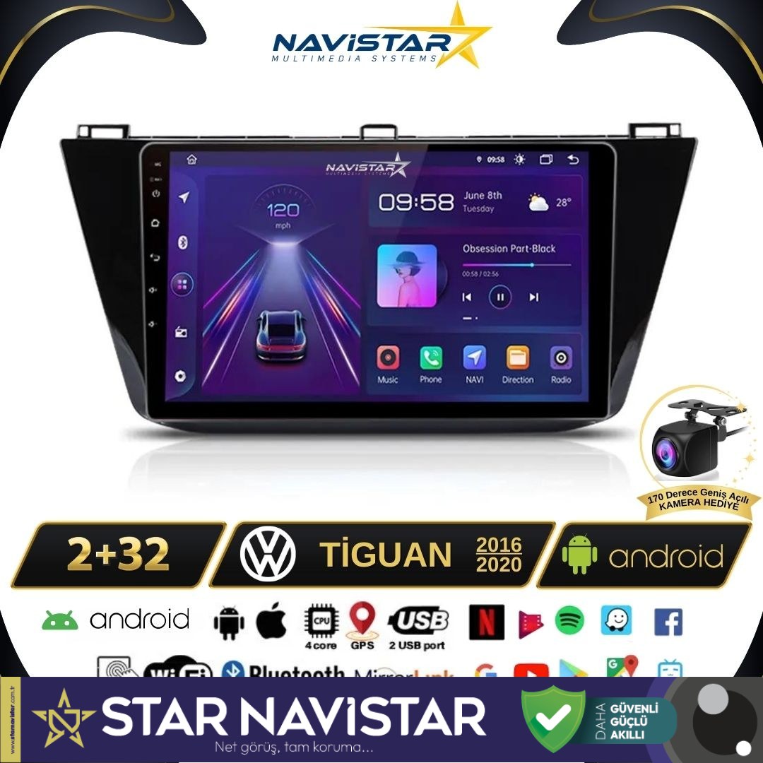 Vw Tiguan 2+32 GB Kablosuz Carplay 2016-2020 Android 13 Navigasyon Multimedya Sistemi
