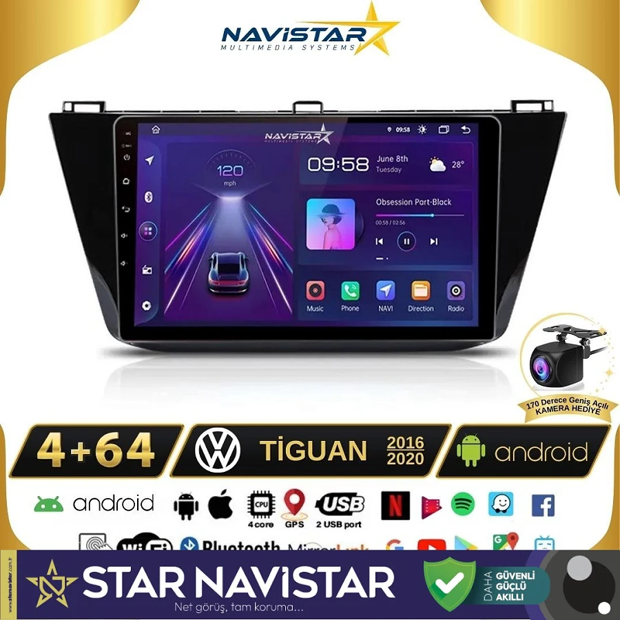 Vw Tiguan 4GB + 64GB Kablosuz Carplay 2016-2020 Android 13 Navigasyon Multimedya Sistemi