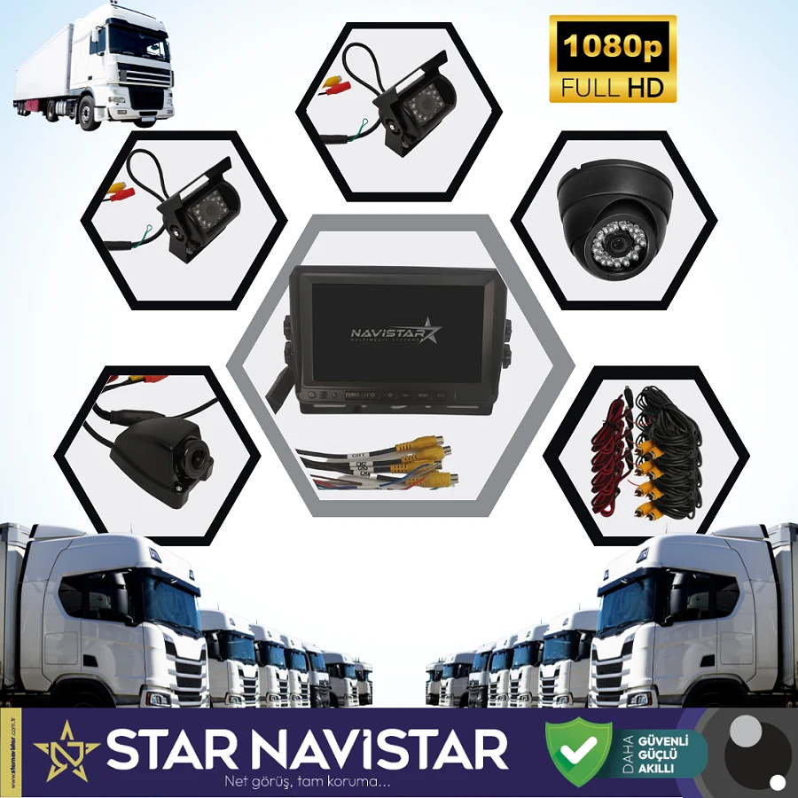 Tır Ve Kamyonlar Için 4 Kameralı Kayıtlı 7 Inç Ekranlı Kamera Seti