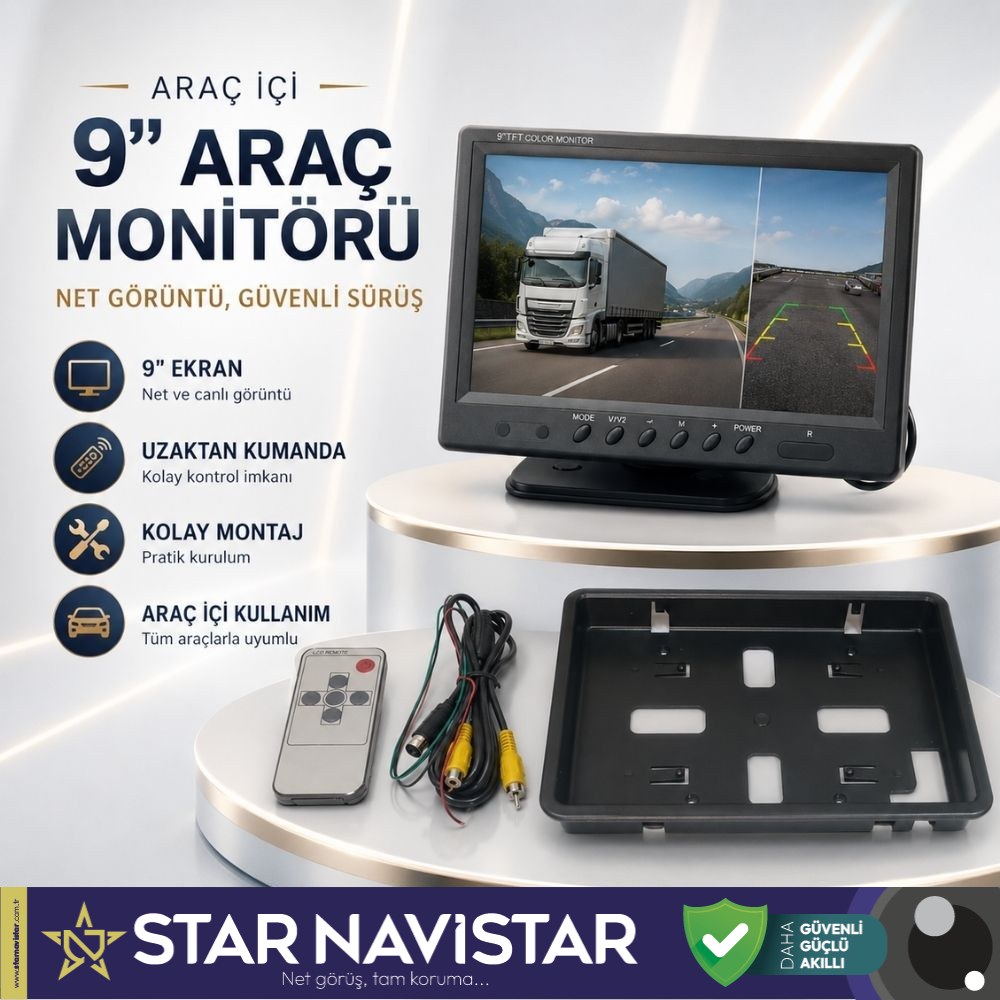 Araç Içi Monitör 9" Tft Lcd Büyük Ekran