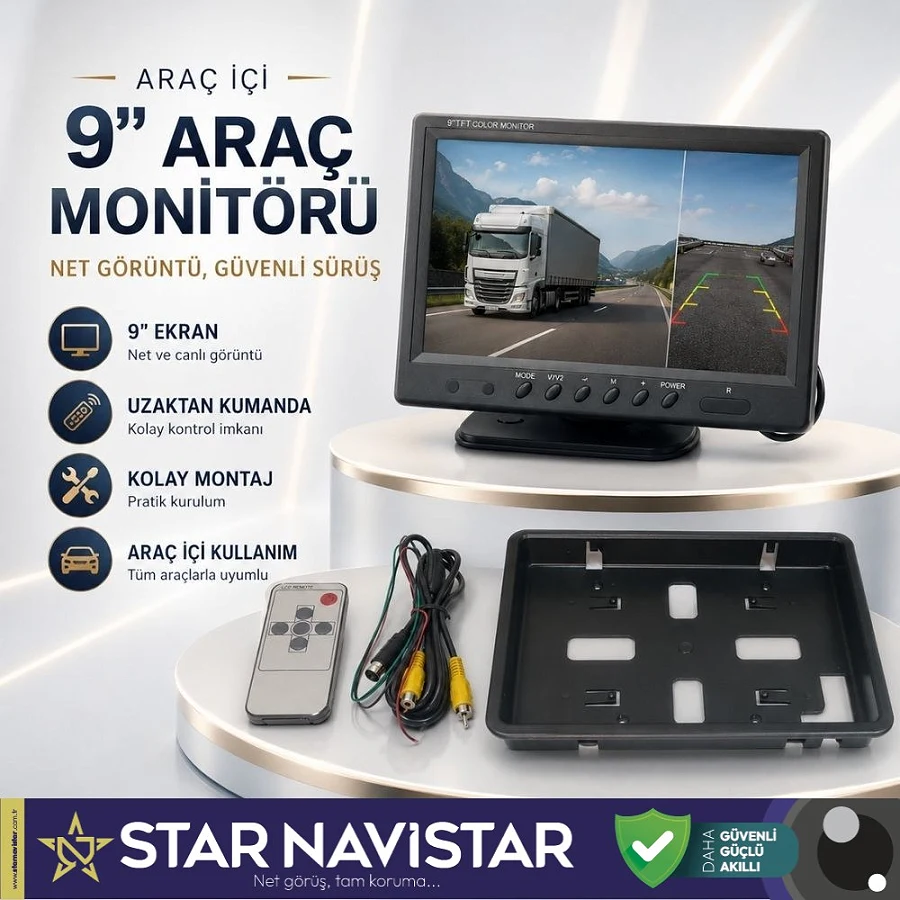 Araç Içi Monitör 9" Tft Lcd Büyük Ekran
