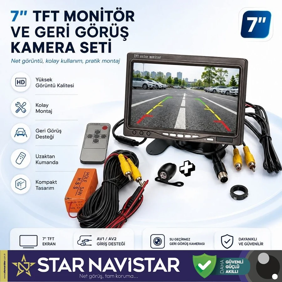 Araç Monitörü 7 Inç Lcd Tft Ekran + 1 Adet Geri Görüş Kamerası Hediye Kelebek Ve Tampon Uyumlu