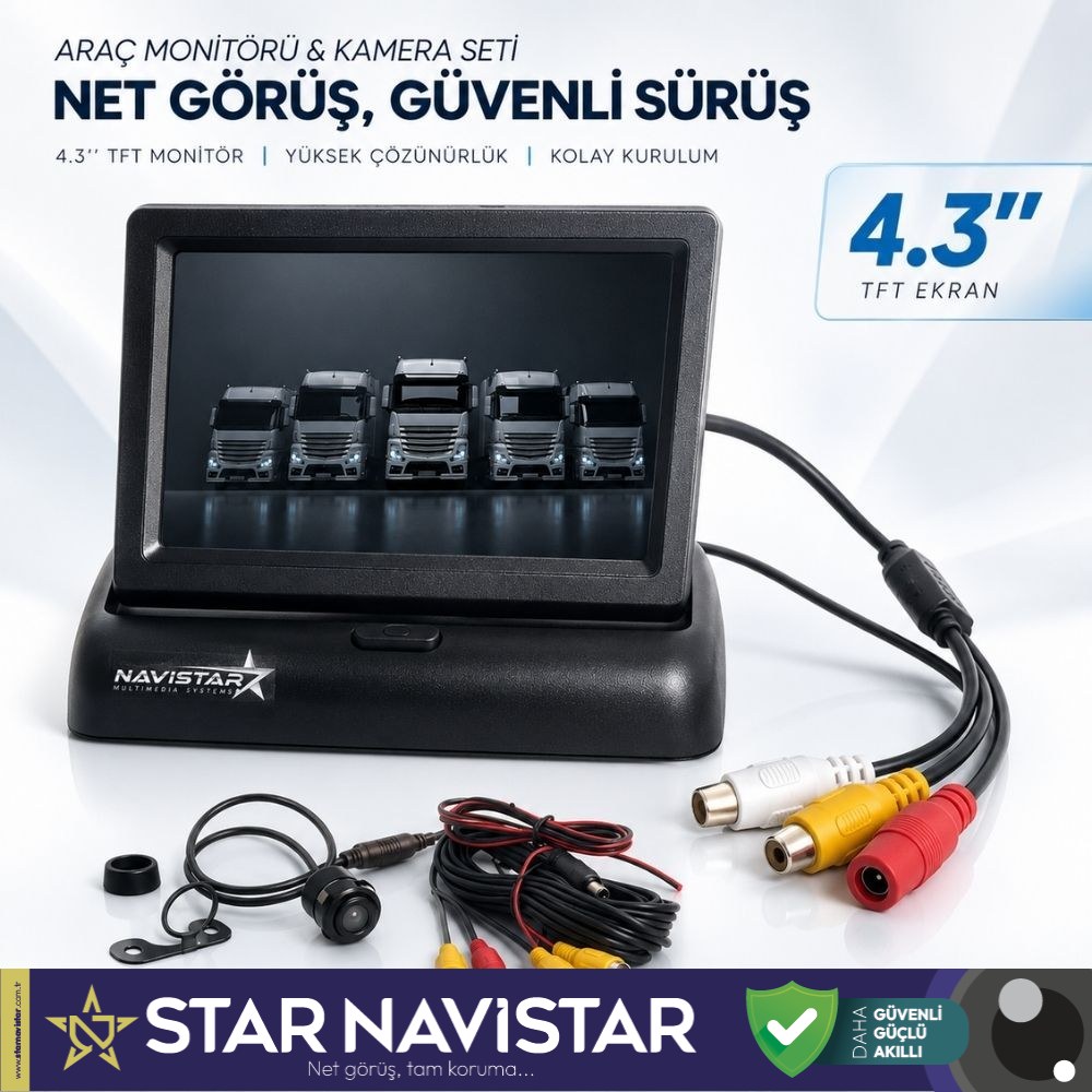 4.5 Inç Tft Lcd Araç Monitör Ekran + 1 Adet Geri Görüş Kamerası Dahil Set