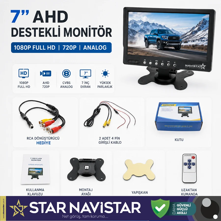 7" Vga Ve Av Girişli Araç Monitörü