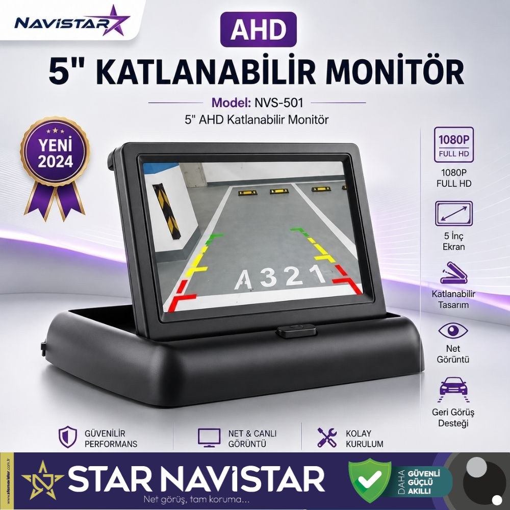 5" AHD Katlanabilir Monitör 1080P/720P/Analog destekli