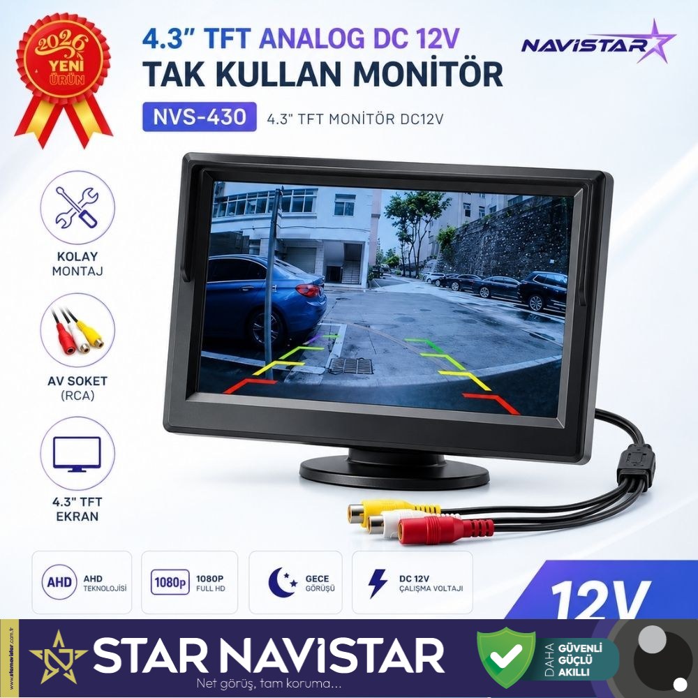 4.3 inç TFT Analog Araç Monitörü Tak Kullan RCA, DC 12V Geri Görüş Ekranı