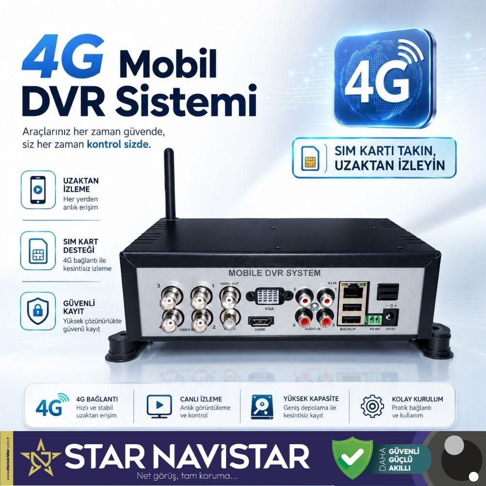 4 Kanal Uzaktan izlemeli 4G Modül Dahil Sim Kart Tak Kullan Xmeye 5 MP Araç Kayıt Cihazı