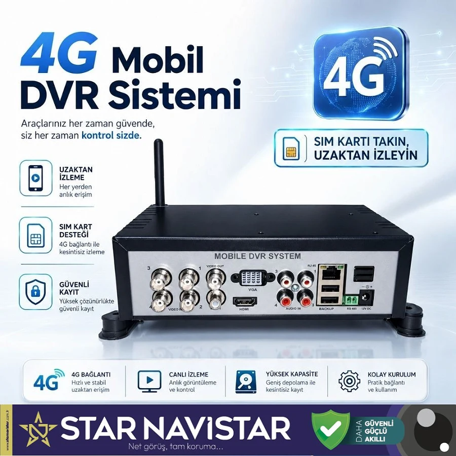 4 Kanal Uzaktan izlemeli 4G Modül Dahil Sim Kart Tak Kullan Xmeye 5 MP Araç Kayıt Cihazı