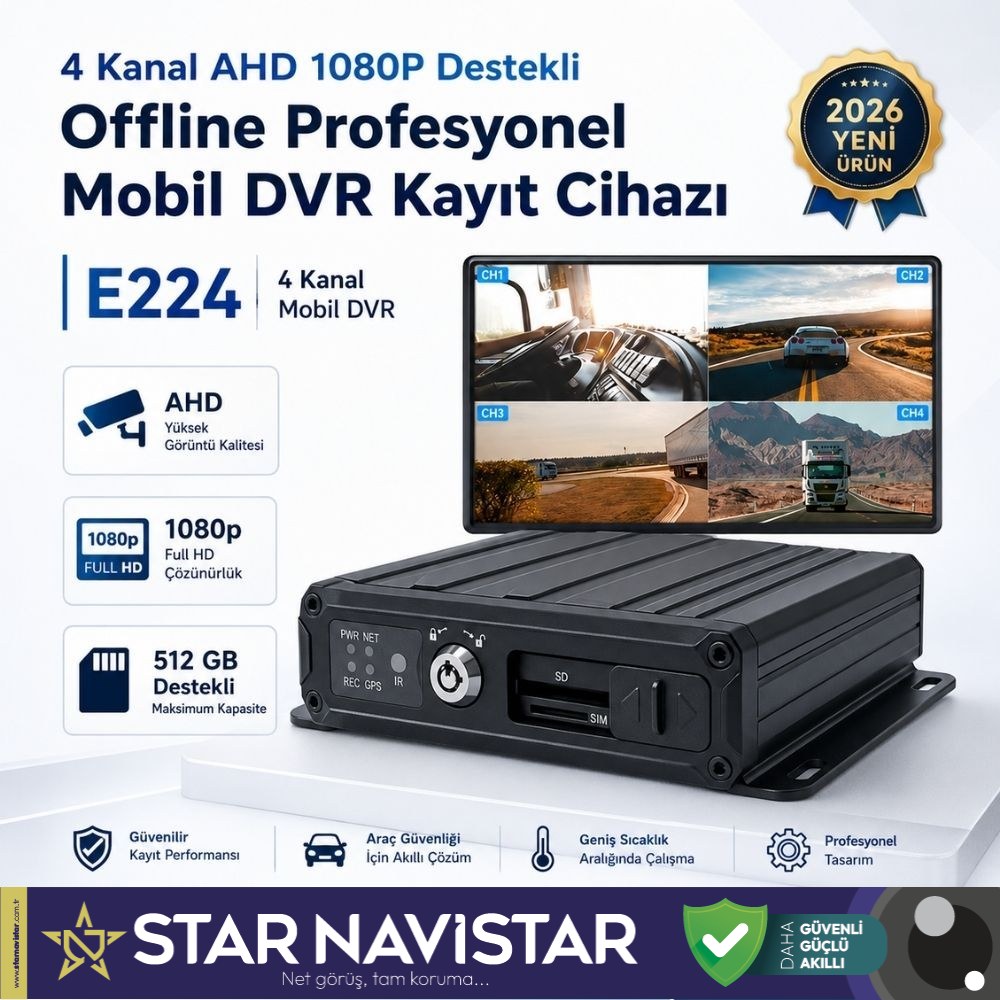 4 Kanal AHD 1080P Full HD Offline Profesyonel Mobil DVR Kayıt Cihazı 512 GB SD Kart Destekli H.265 Kayıt Sistemi