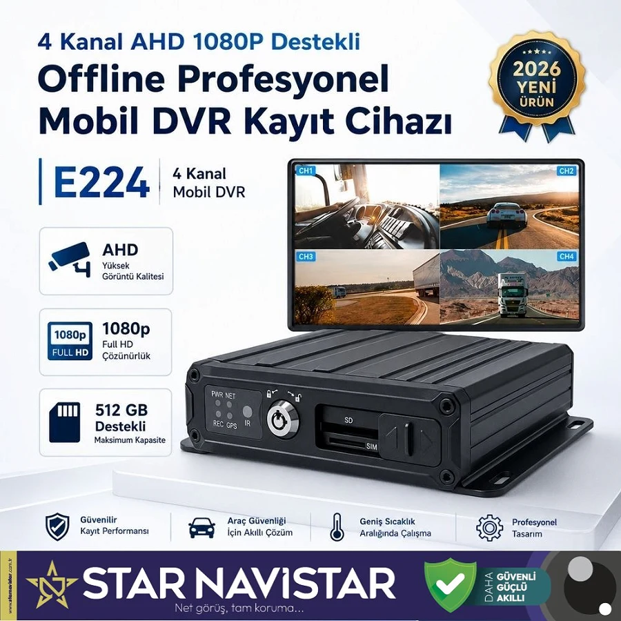 4 Kanal AHD 1080P Full HD Offline Profesyonel Mobil DVR Kayıt Cihazı 512 GB SD Kart Destekli H.265 Kayıt Sistemi
