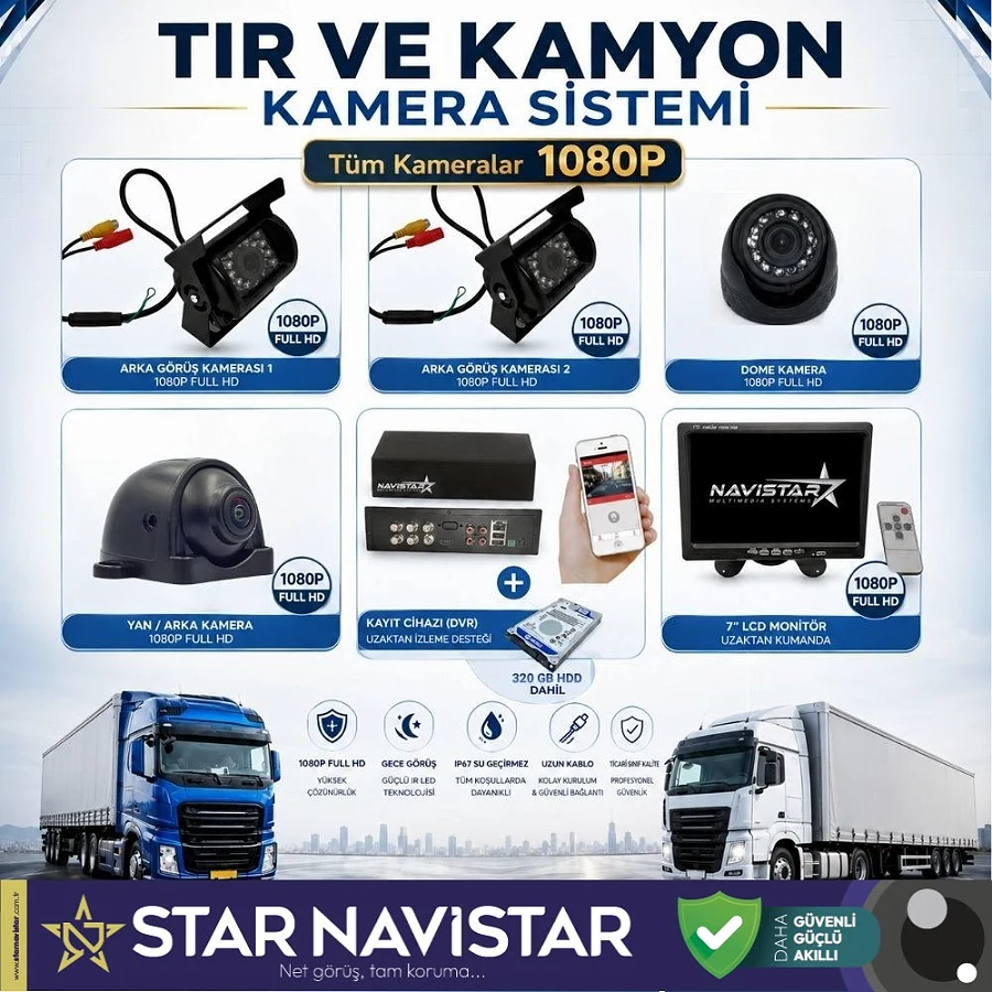 Tır Ve Kamyonlar Için Uzaktan İzlemeli 4 Kameralı 320 Gb Harddisk Kamera Seti