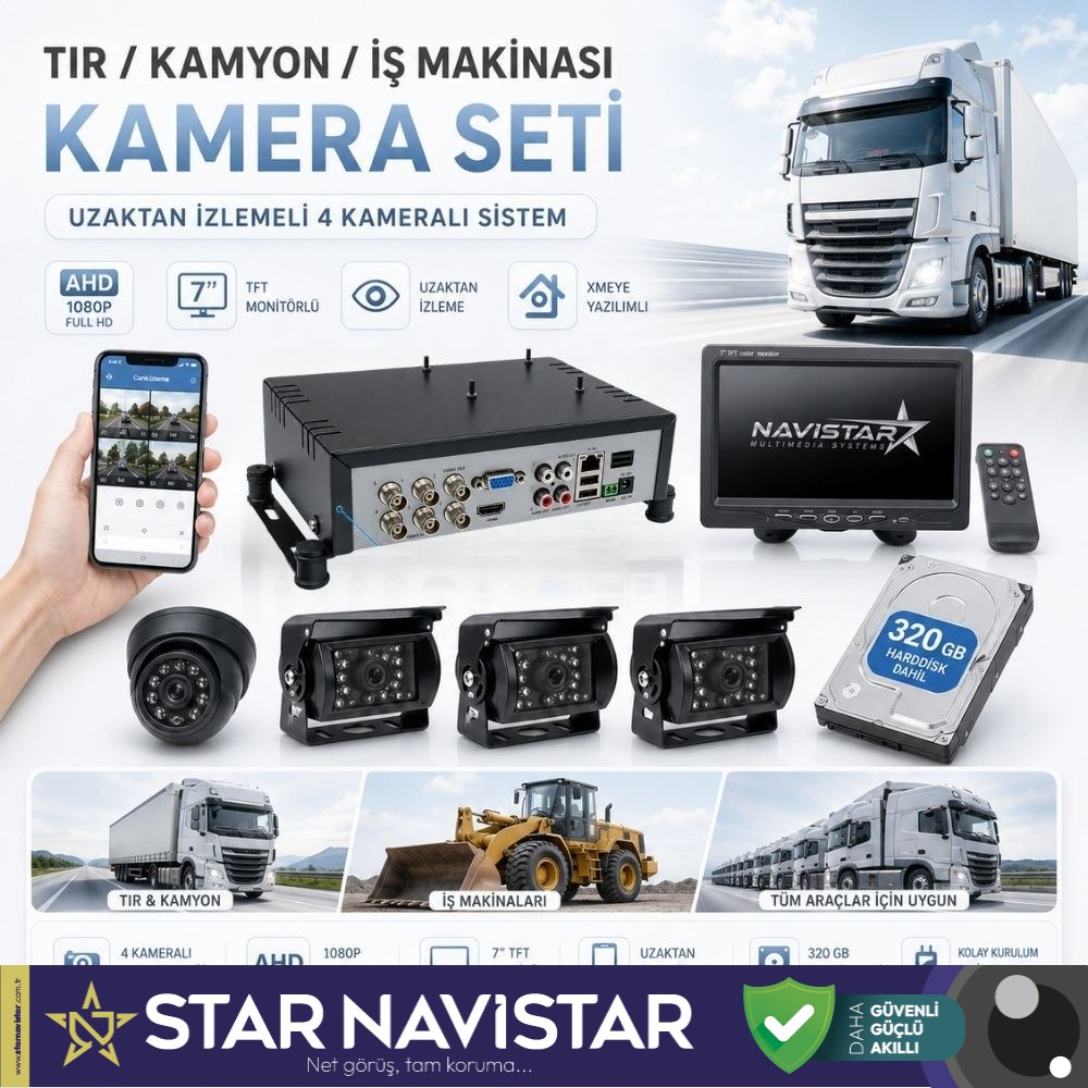Tır Kamyon İş Makinası Için Uzaktan İzlemeli 4 Kameralı 320 Gb Harddisk Kamera Seti