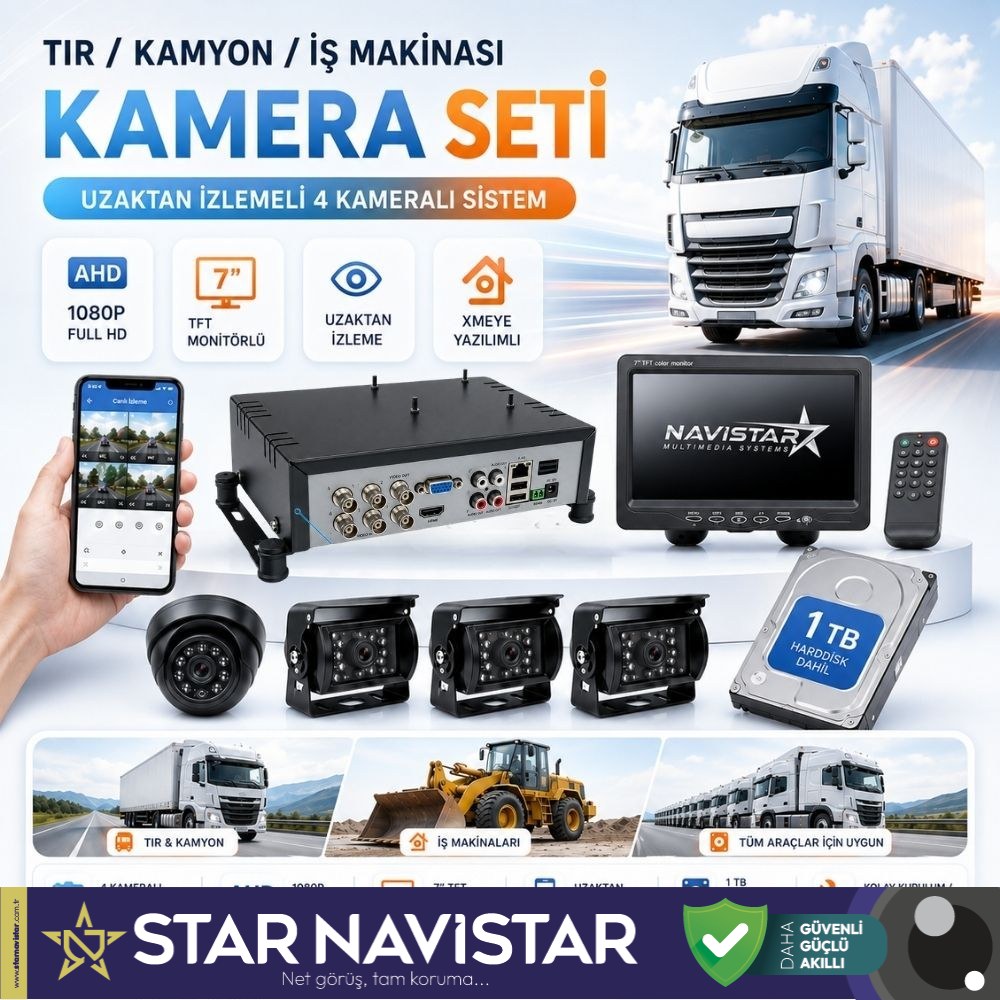 Tır Kamyon İş Makinası Için Uzaktan İzlemeli 4 Kameralı 1 Tb Harddisk Kamera Seti
