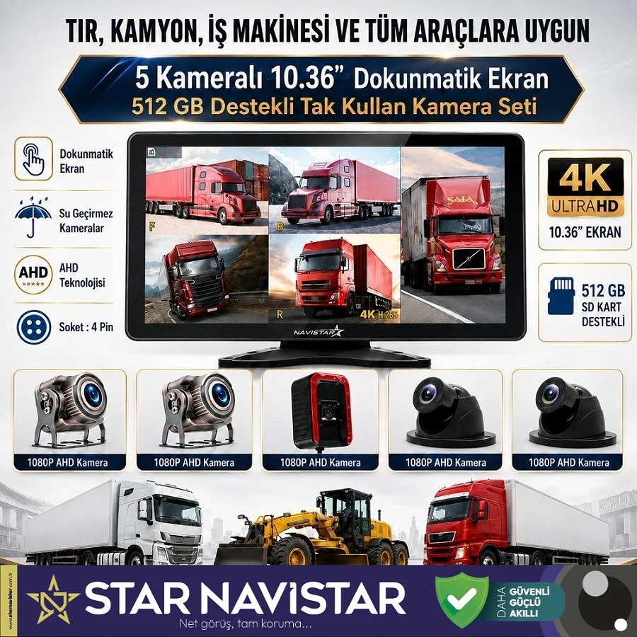 5 Kameralı 10.36" Dokunmatik Kayıtlı Ekranlı 256 Gb Sd Kart Destekli Araç Kamera Seti