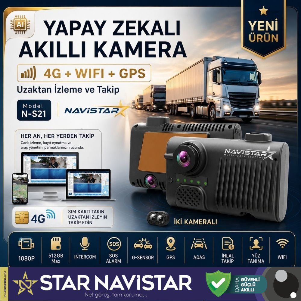 4G Uzaktan izlemeli 2 Kameralı Wifi GPS Yapay Zeka destekli Akıllı Dashcam Kamyon Tır Kamera Sistemi