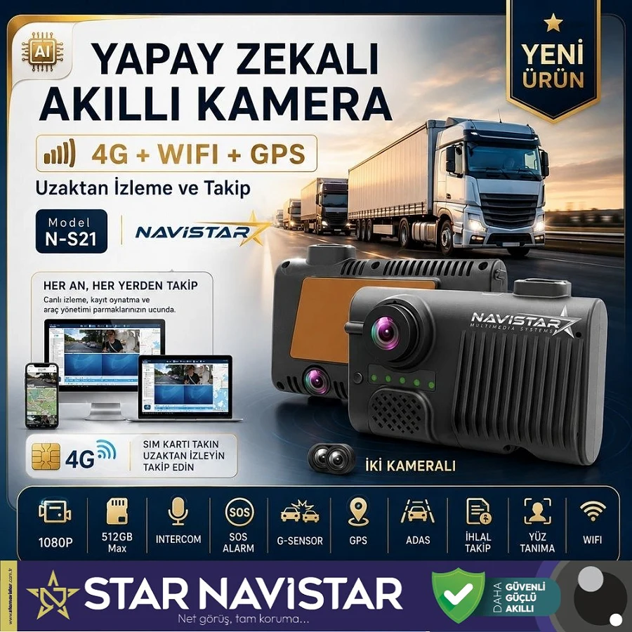 4G Uzaktan izlemeli 2 Kameralı Wifi GPS Yapay Zeka destekli Akıllı Dashcam Kamyon Tır Kamera Sistemi