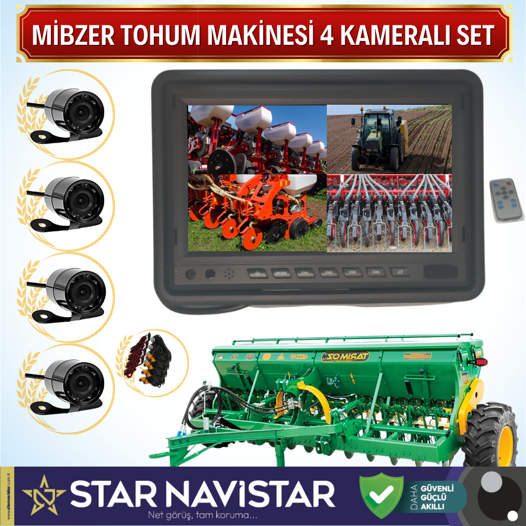 Mibzer Havalı Tohum Makinesi 4 Kameralı 7 Inç Monitörlü Araç Seti