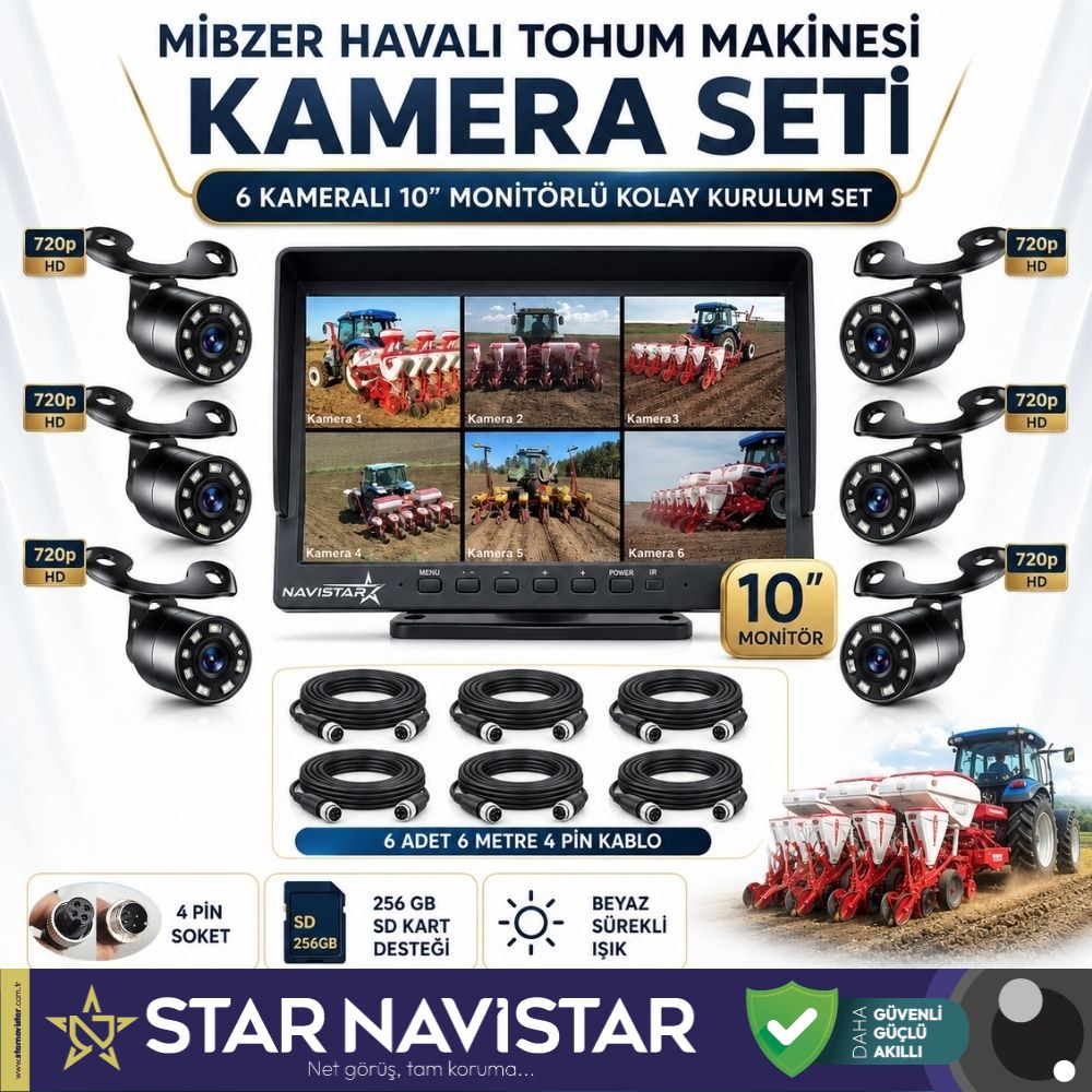 Mibzer için 6 Kameralı 10 Inç Monitör Altıya Bölen Kayıtlı 256 Gb Sd Kart Destekli