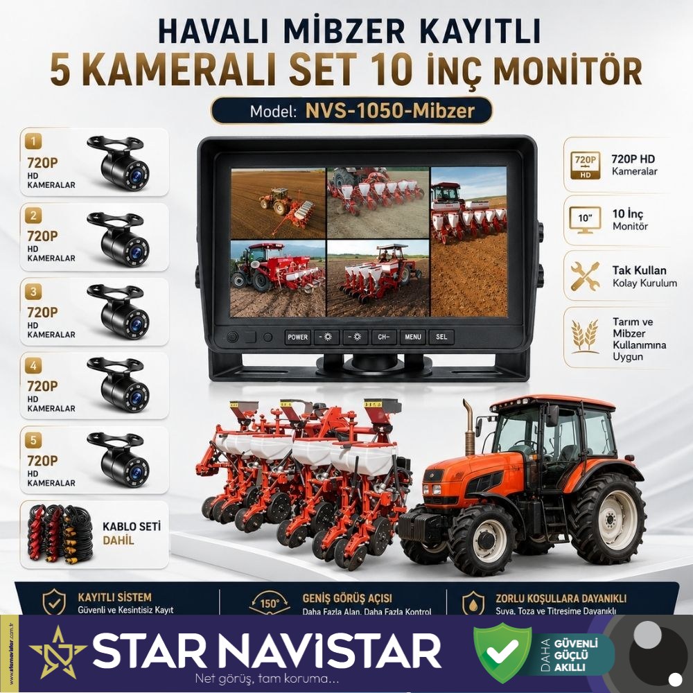 5 Kameralı Mibzer Havalı Tohum Makinesi 10 inç Monitör 720P Beyaz Işıklı AHD Kayıtlı Kamera Seti