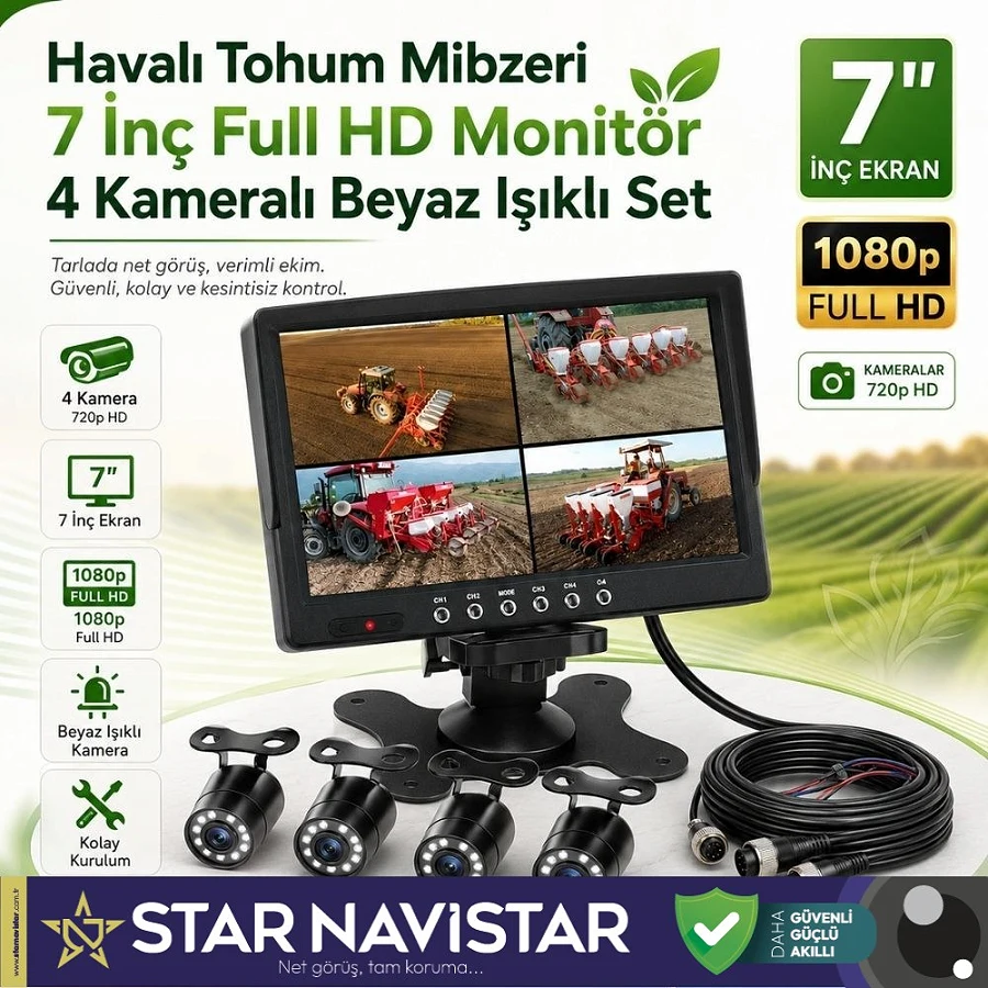 Mibzer için 4 Kameralı 720P Beyaz Işıklı 7 inç Dörde Bölünür AHD Monitör Seti