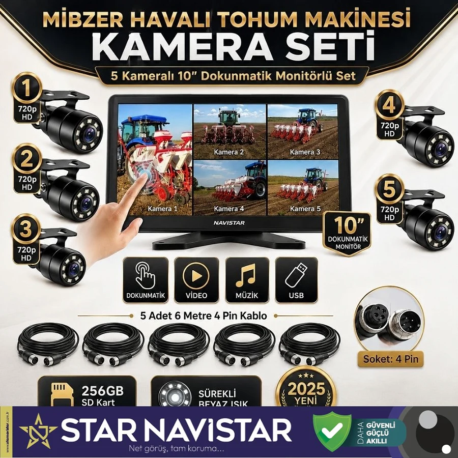 Mibzer için 5 Kameralı 10.36 inç Dokunmatik Monitör Beşe Bölen Kayıtlı 256 Gb Sd Kart Destekli
