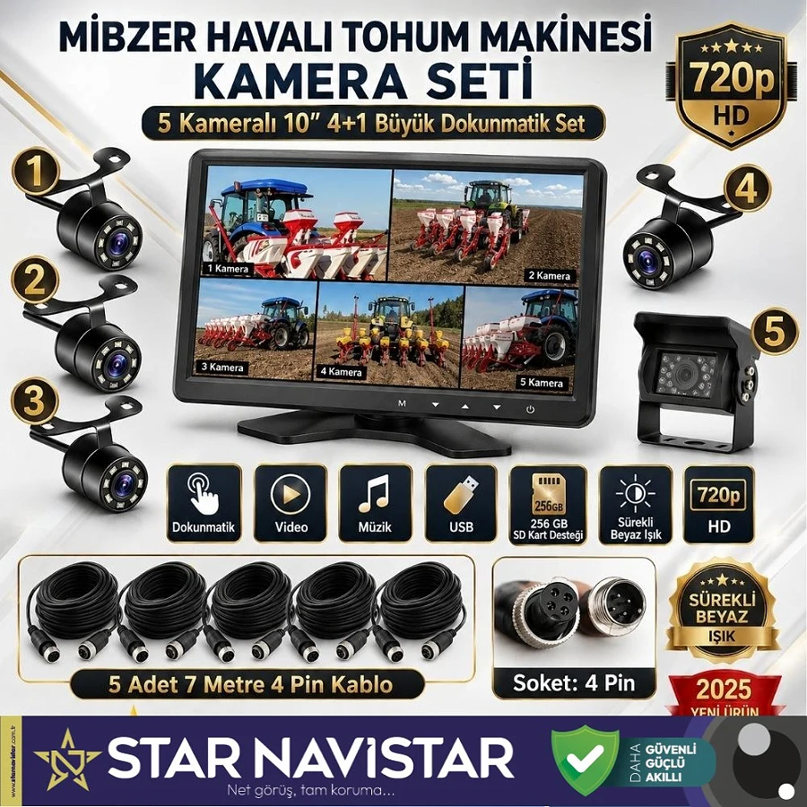 Mibzer için 4+1 Büyük Kameralı 10.36 inç Dokunmatik Monitör Beşe Bölen Kayıtlı 256 Gb Sd Kart Destekli