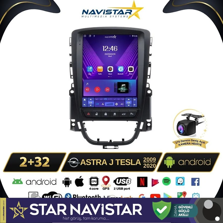 Opel Astra J Tesla 2009-2020 Model 2+32GB Android Kablosuz Carplay Navigasyon Multimedya Sistemi