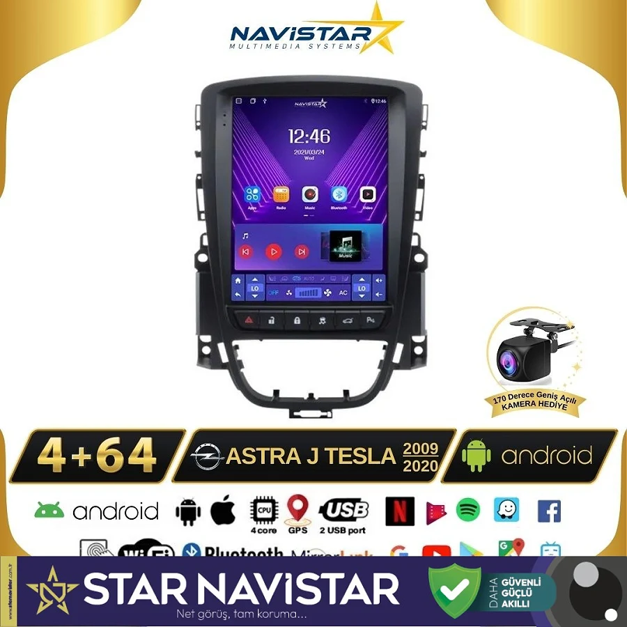 Opel Astra J Tesla 4GB + 64GB 2009-2020 Model Android Qled Kablosuz Carplay Navigasyon Multimedya Sistemi