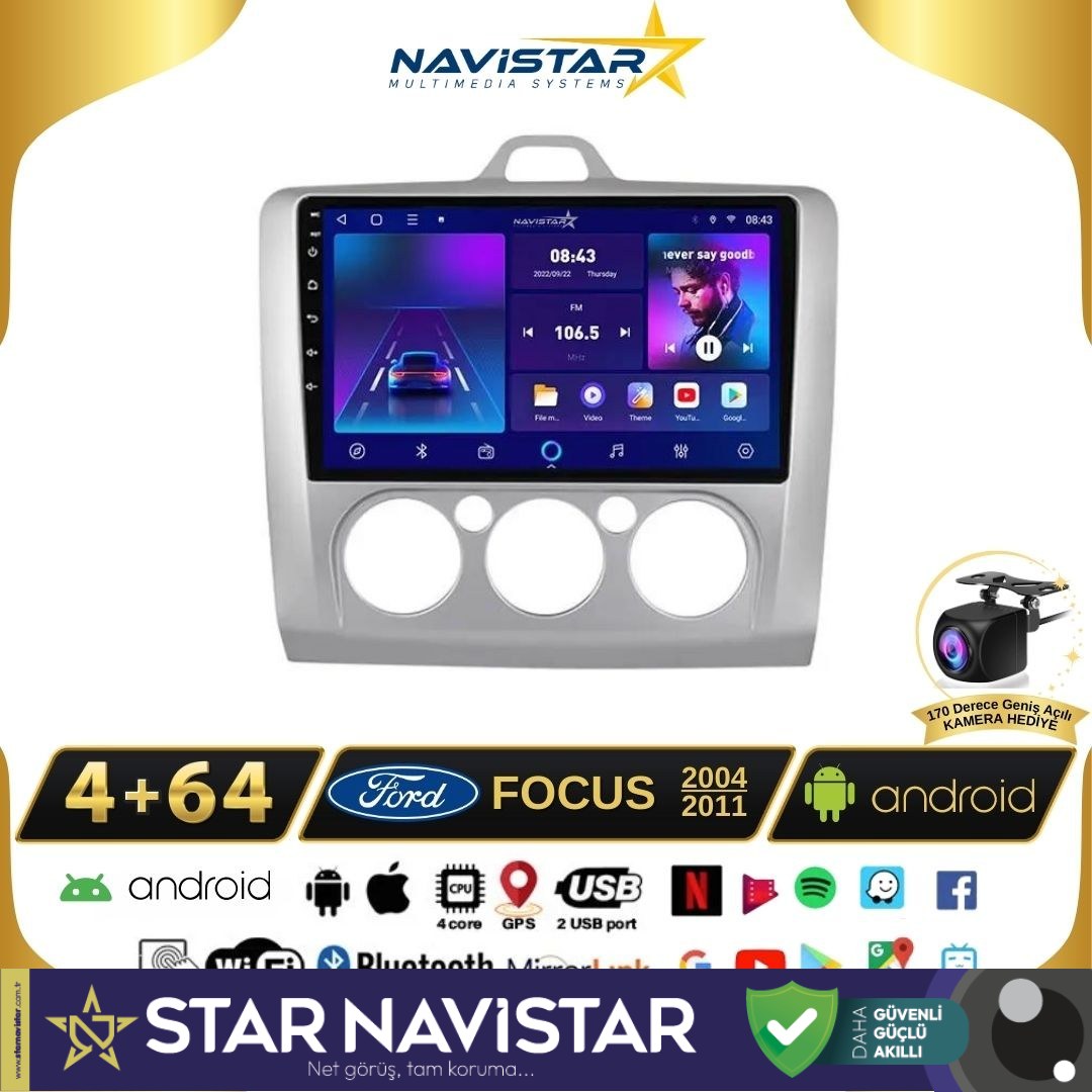 Ford Focus 2 Manuel Klima 4GB + 64GB Kablosuz Carplay Android 13 Navigasyon Multimedya Sistemi