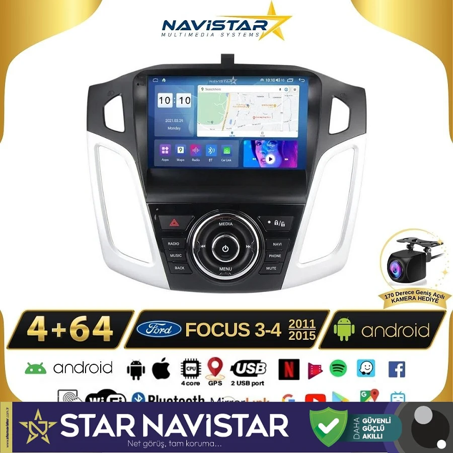 Ford Focus 34 Kablosuz Carplay 4GB + 64GB Android 13 2011-2015 Navigasyon Multimedya Sistemi