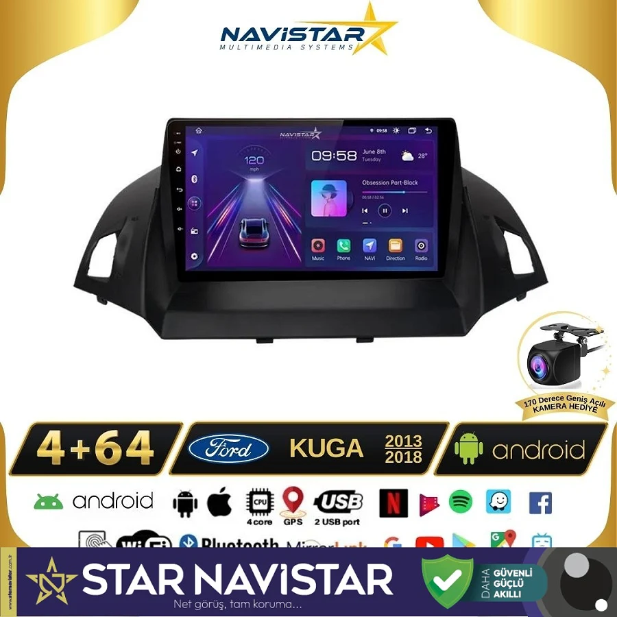 Ford Kuga 4GB + 64GB Android 13 Kablosuz Carplay 2013-2018 Navigasyon Multimedya Sistemi