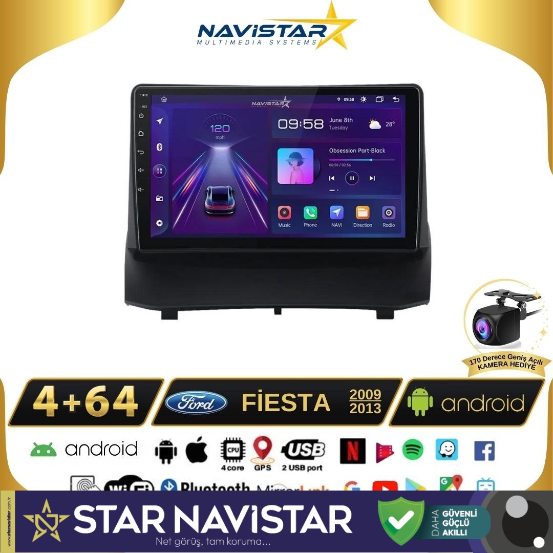 Ford Fiesta  2009-2013 Model 4GB + 64GB Android 13 Kablosuz Carplay Navigasyon Multimedya Sistemi