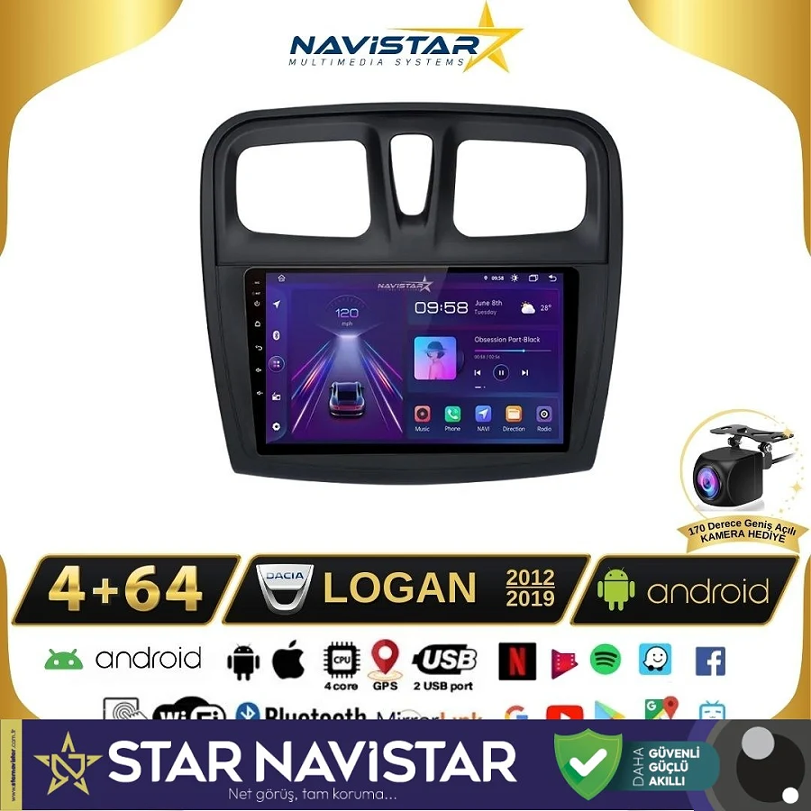 Dacia Logan 2012-2019 Model 4GB + 64GB Android 13 Kablosuz Carplay Navigasyon Multimedya Sistemi