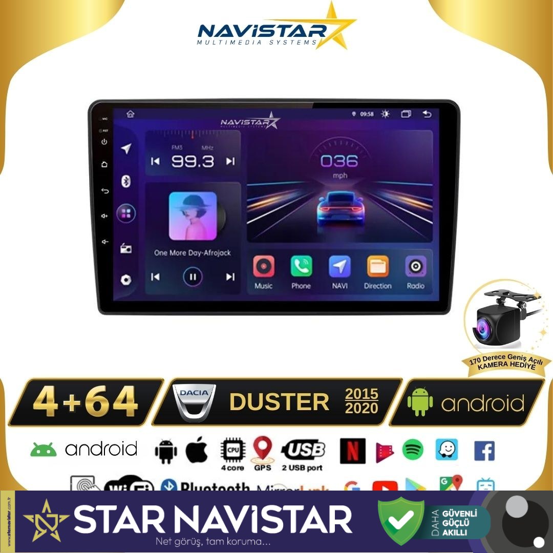 Dacia Duster 2015-2020 Model 4GB + 64GB Android 13 Kablosuz Carplay Navigasyon Multimedya Sistemi