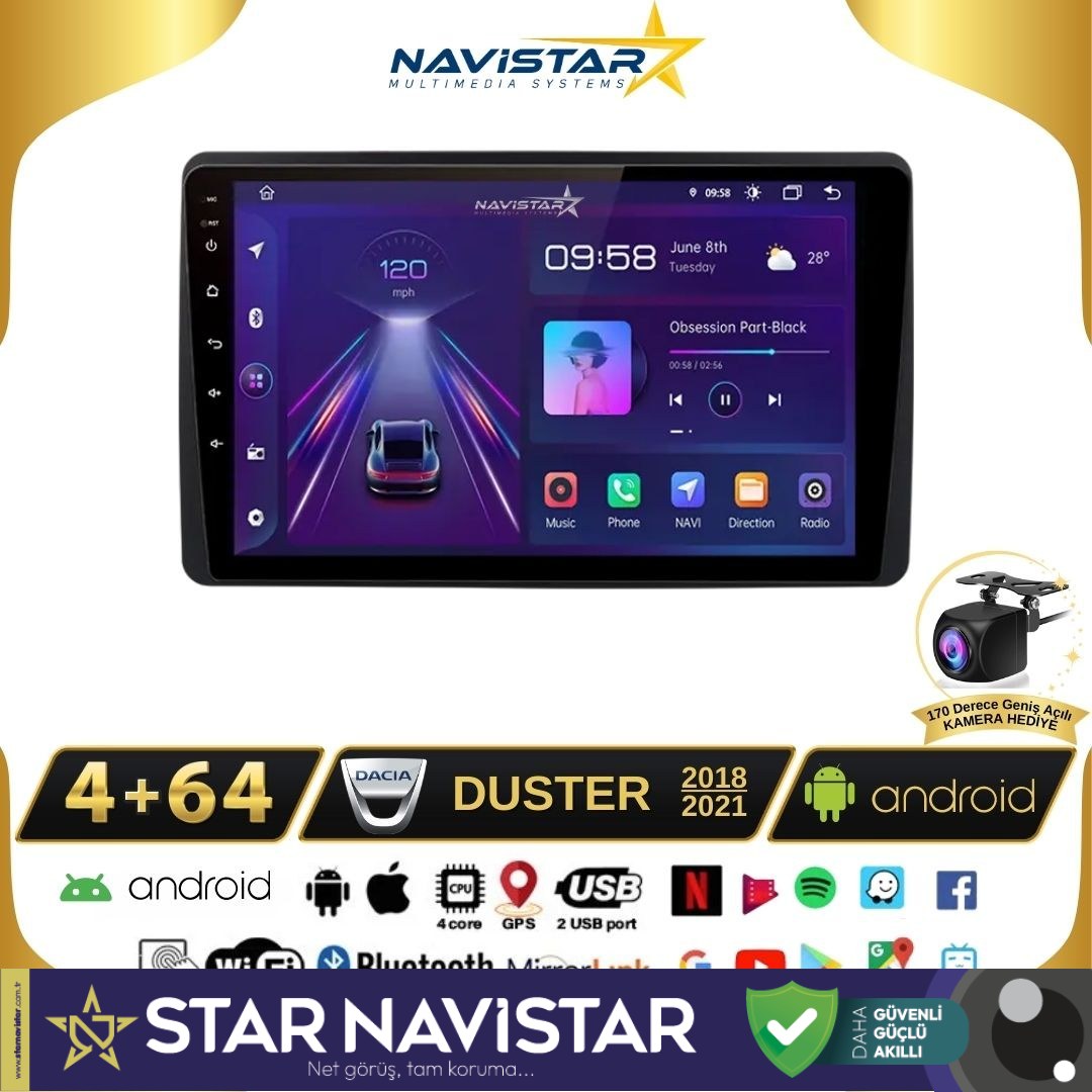 Dacia Duster 2018-2021 Model 4GB + 64GB Android 13 Kablosuz Carplay Navigasyon Multimedya Sistemi