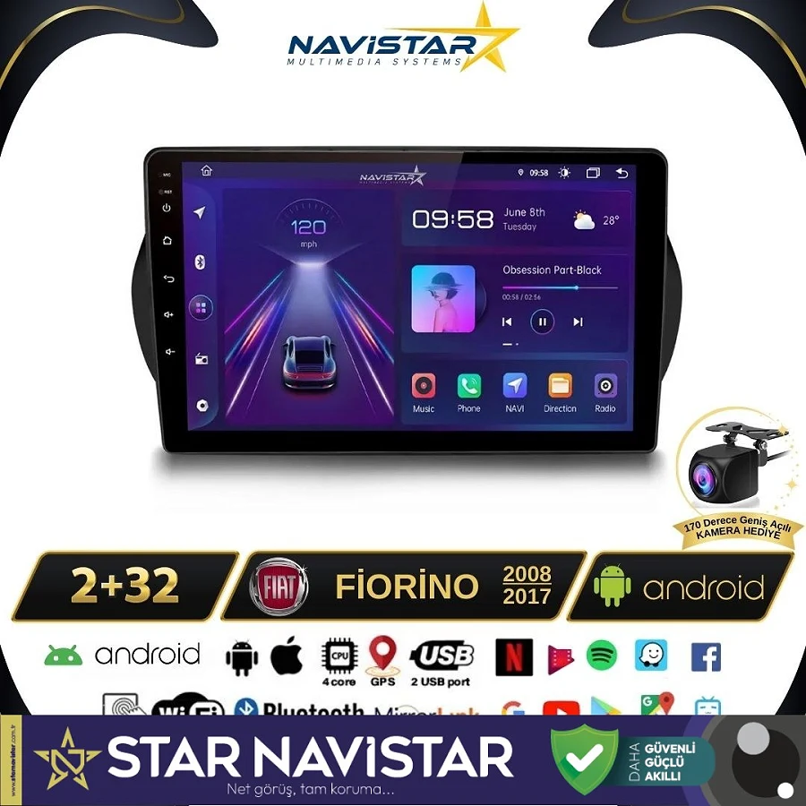 Fiat Fiorino 2+64GB Kablosuz Carplay 2008-2017 Android 13 Navigasyon Multimedya Sistemi