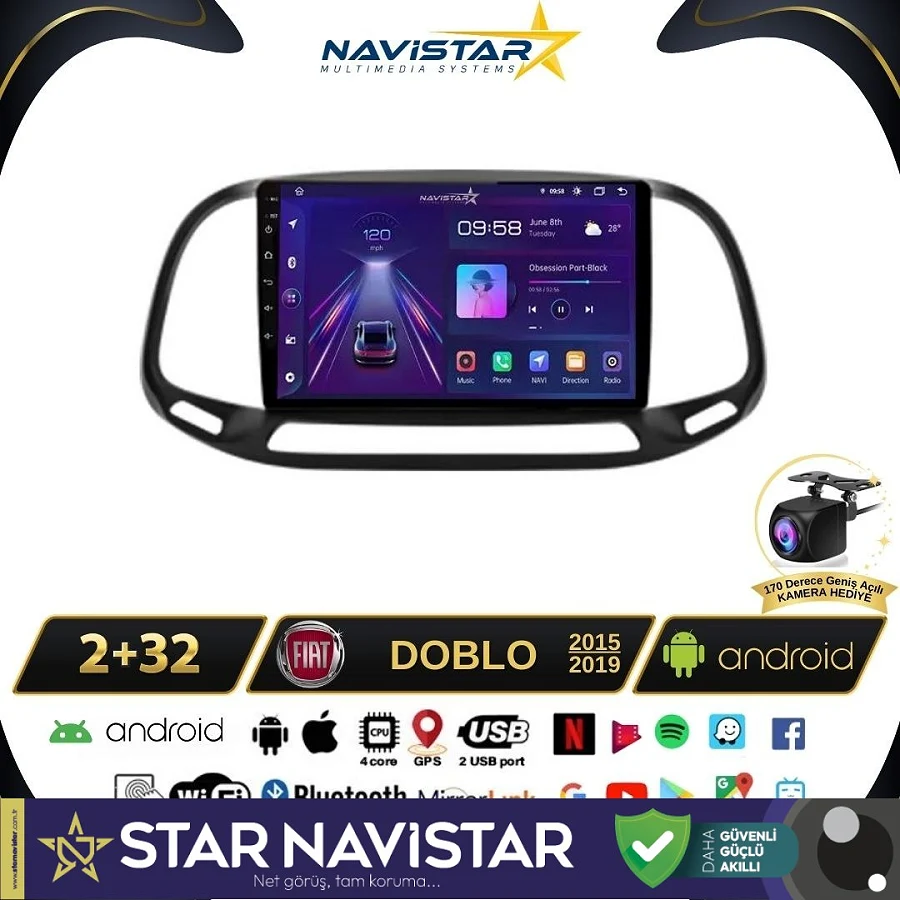 Fiat Doblo 2015-2019 Model 2GB + 64GB Android 13 Kablosuz Carplay Navigasyon Multimedya Sistemi
