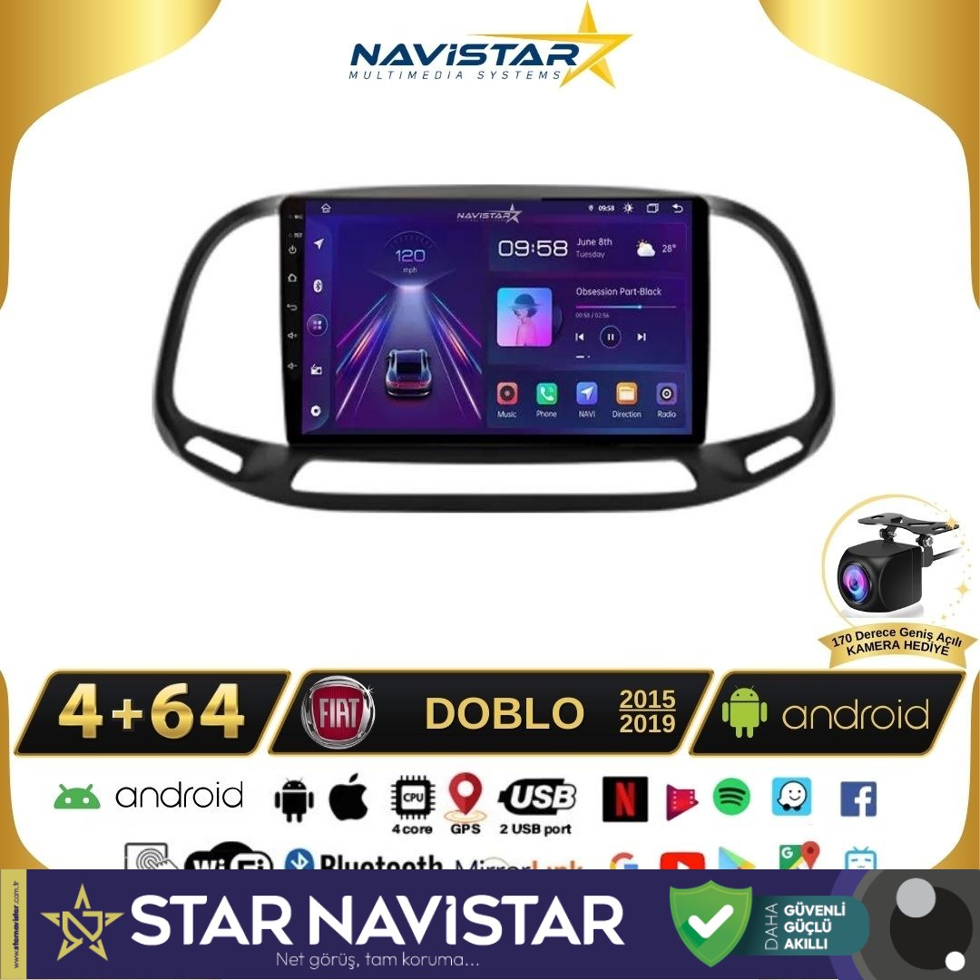 Fiat Doblo 2015-2019 Model 4GB + 64GB Android 13 Kablosuz Carplay Navigasyon Multimedya Sistemi