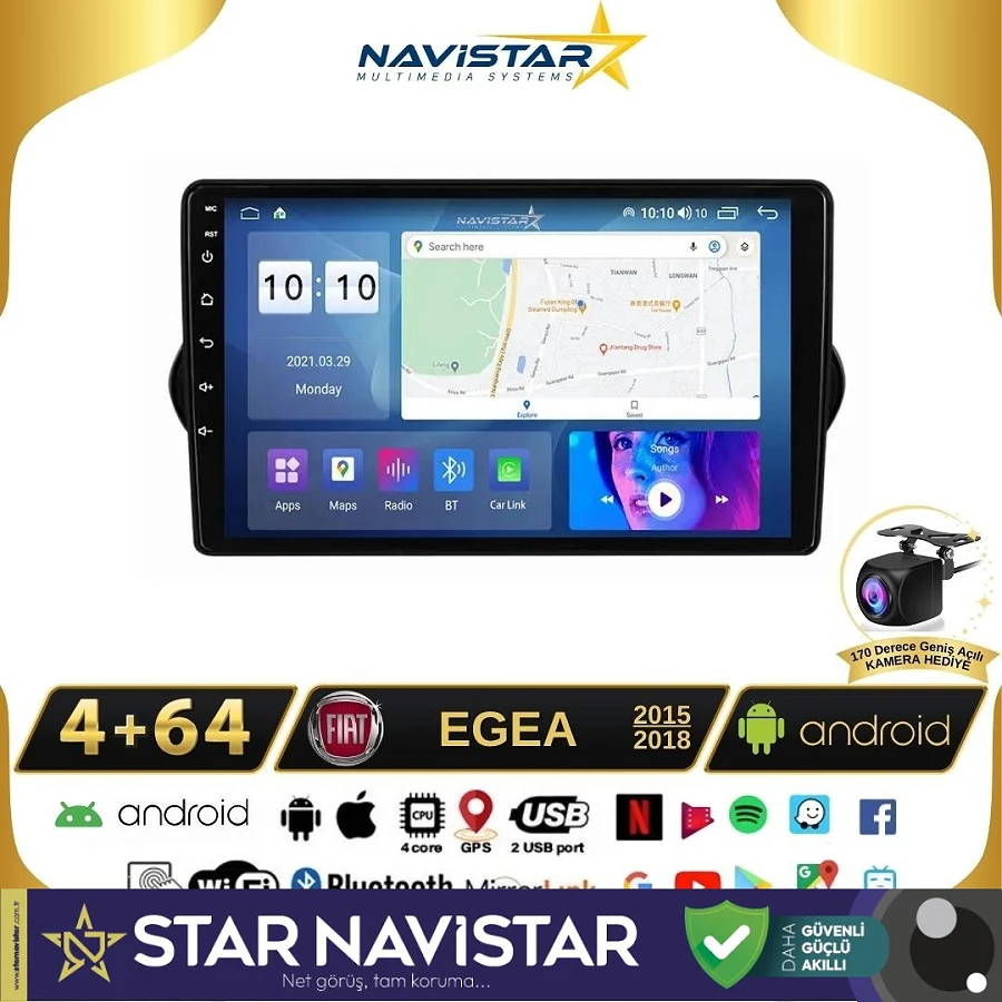 Fiat Egea 2015-2018 Model 4GB + 64GB Android 13 Kablosuz Carplay Navigasyon Multimedya Sistemi