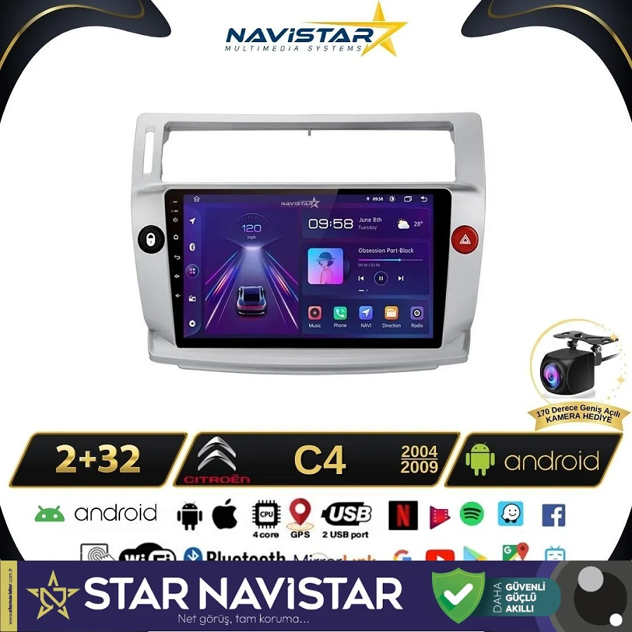 Citroen C4 2004-2009 Model 2GB + 64GB Android 13 Kablosuz Carplay Navigasyon Multimedya Sistemi