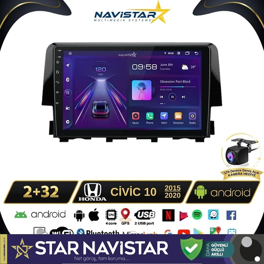 Honda Civic 2+64GB Android 13 Kablosuz Carplay 2015-2020 Navigasyon Multimedya Sistemi