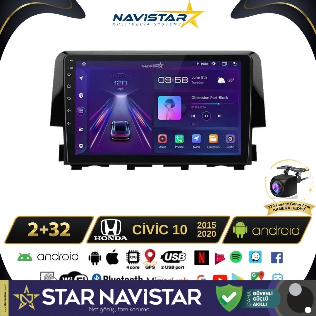 Honda Civic 2+64GB Android 13 Kablosuz Carplay 2015-2020 Navigasyon Multimedya Sistemi