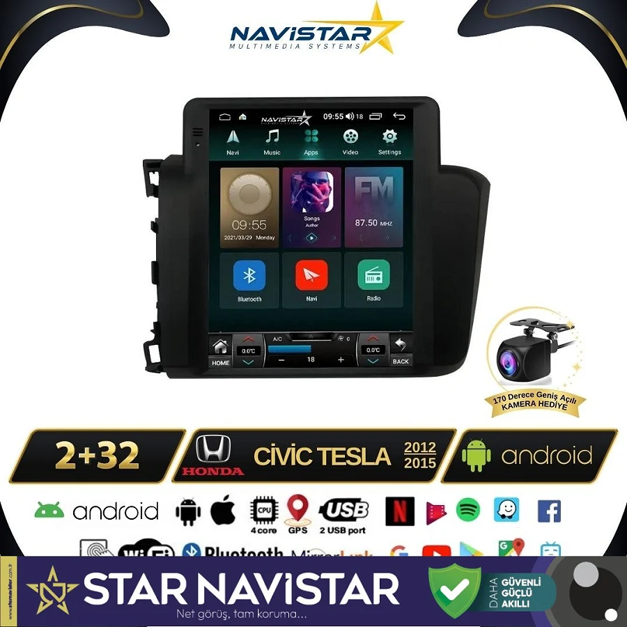 Honda Civic Tesla 2012-2015 Model 2GB + 32GB Kablosuz Carplay Navigasyon Multimedya Sistemi