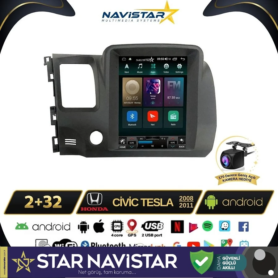 Honda Civic Tesla 2008-2011 Model 2GB + 32GB Kablosuz Carplay Navigasyon Multimedya Sistemi