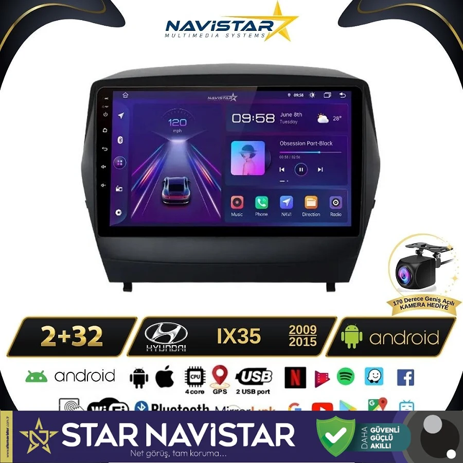 Hyundai Ix35 Kablosuz Carplay 2+64GB Android 13 Navigasyon Multimedya Sistemi 2009-2015