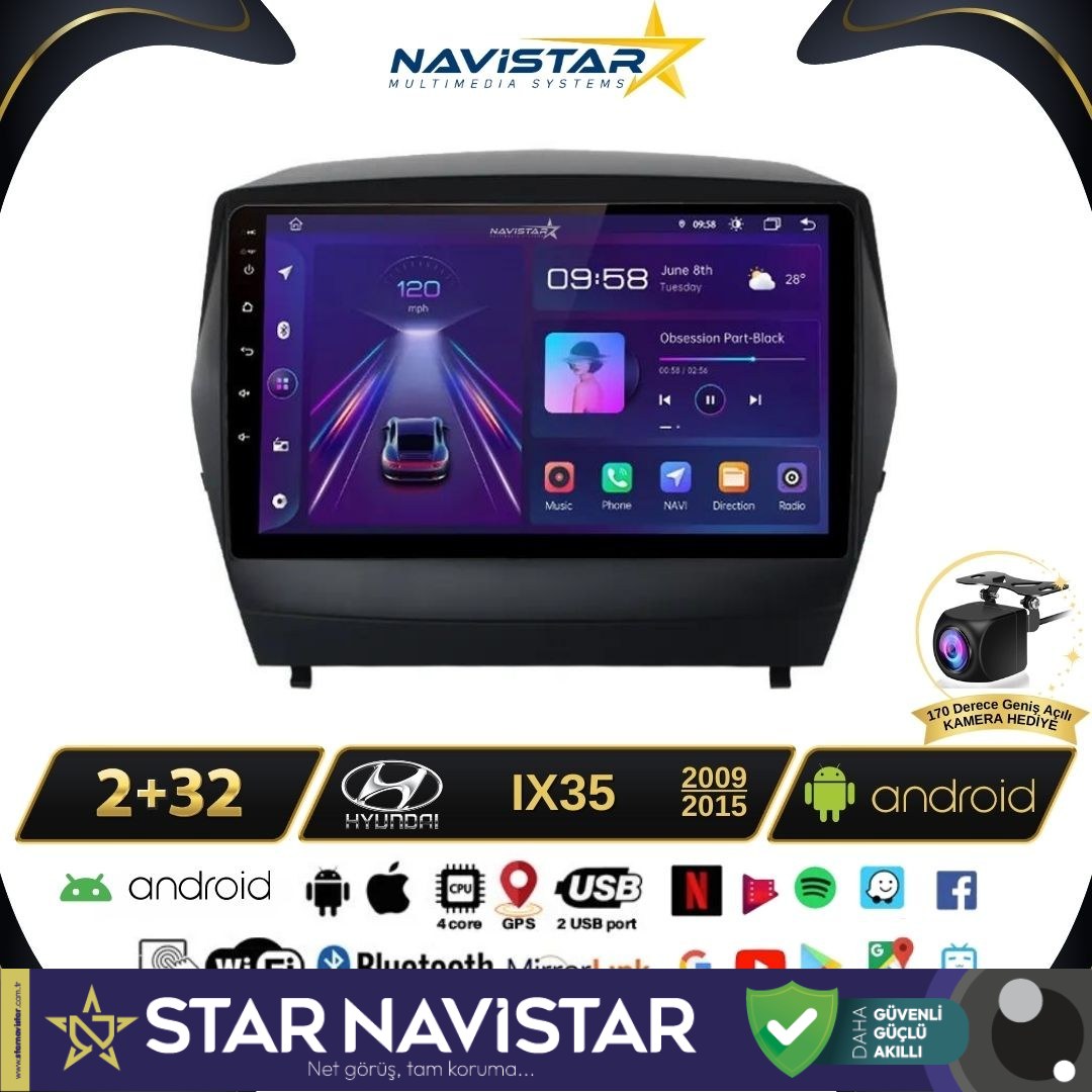 Hyundai Ix35 Kablosuz Carplay 2+64GB Android 13 Navigasyon Multimedya Sistemi 2009-2015